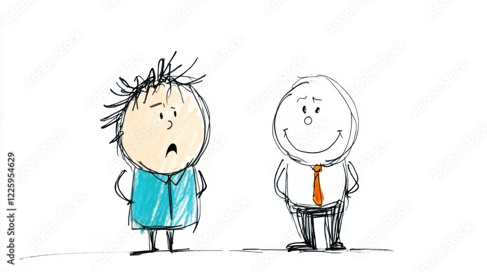 Poster happy and sad characters expressing emotions through simple sketch art on white background