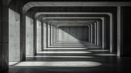 Fototapeta premium A 3D render showcasing modern white concrete architecture with a minimalistic design, featuring an empty cement floor and a bright tone, offering a spacious, clean backdrop for creative uses