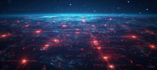 Fototapeta premium Cyberpunk Cityscape: A Digital Metropolis at Night