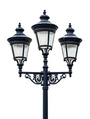 Isolated ornamental triple lamp post