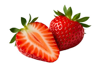 Strawberries isolated. Strawberry slice and whole on white background. Perfect retouch,delicious,macro