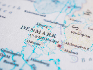Denmark clearly highlighted on a world map. Its location and shape within Europe are clearly visible and defined.