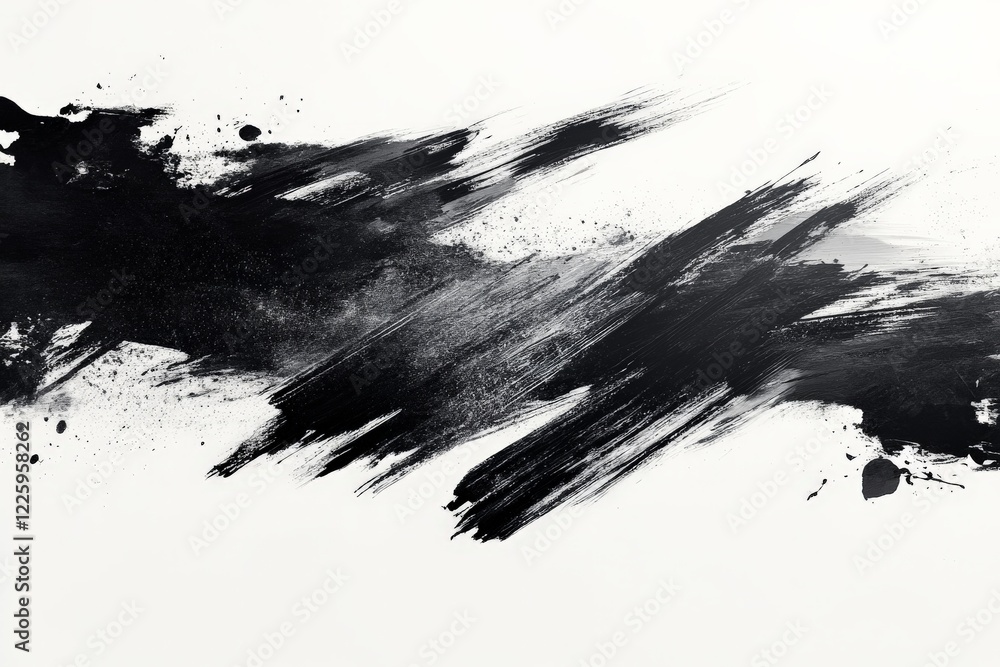 Poster abstract black and white brush strokes creating an artistic texture on a canvas background