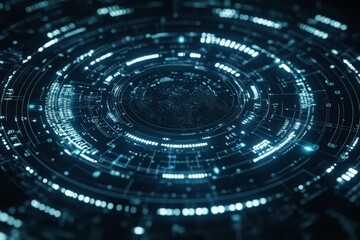 Obraz premium Digital data visualization showcasing intricate circular patterns and glowing blue lines in a futuristic design