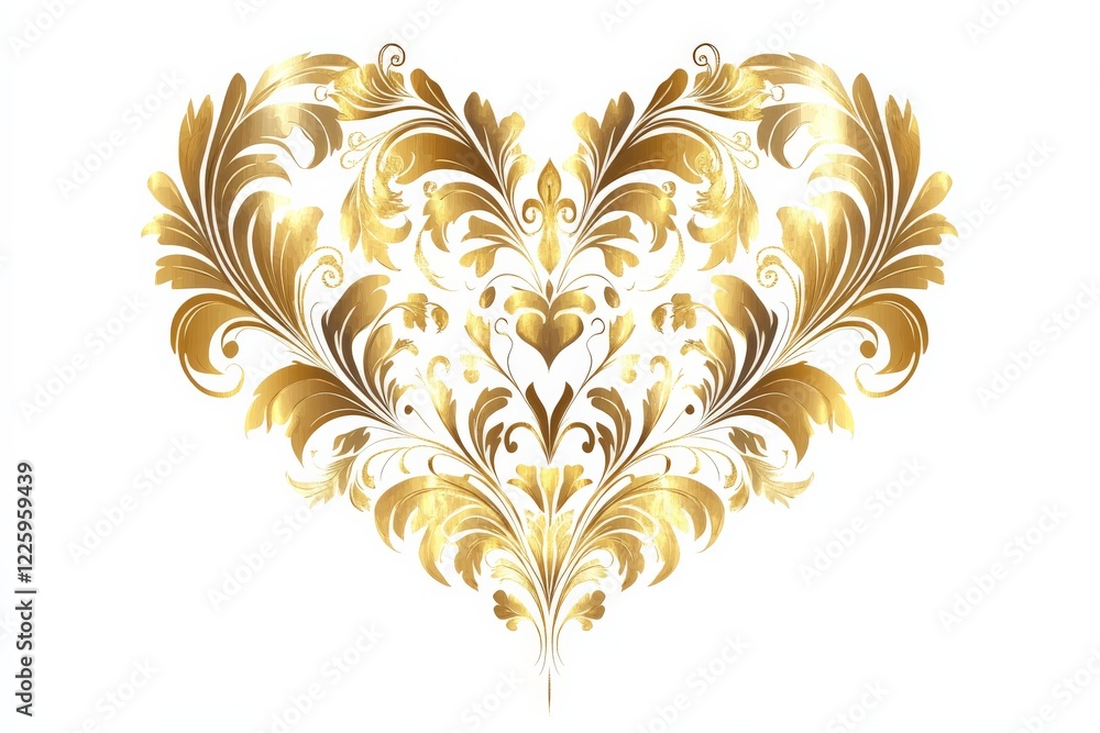 Aufkleber Decorative golden heart design with intricate patterns on a plain background for special occasions or celebrations