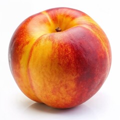 Whole peach with smooth skin and vibrant color on white background, copy space