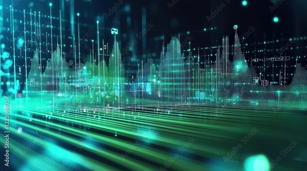 Aufkleber vibrant green digital waveform with abstract data visualization