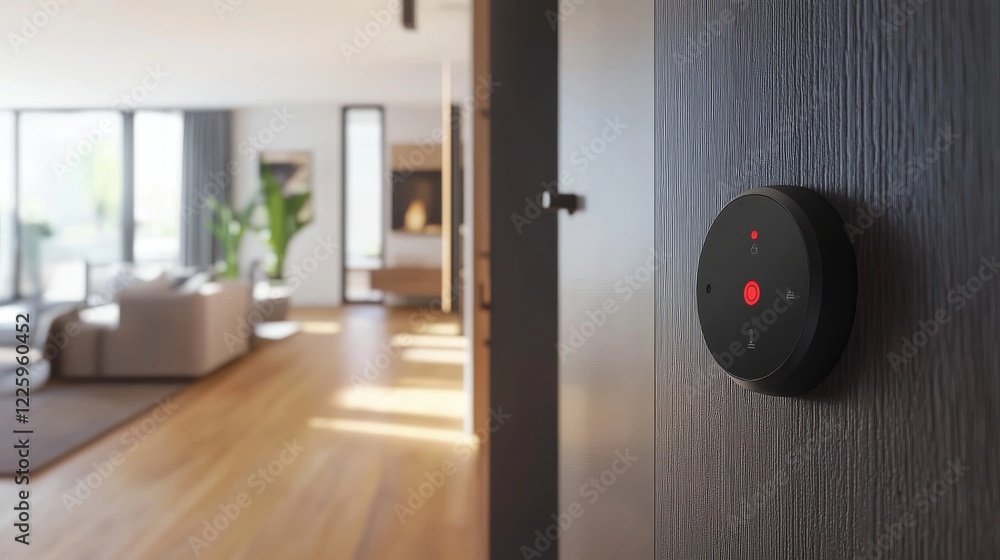 Poster smart home technology conceptual banner. building consists digits and connected with icons of domest