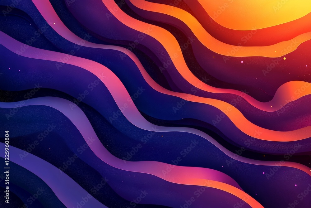 Aufkleber colorful abstract waves represent a vibrant sunset over a dark ocean landscape with dynamic movement