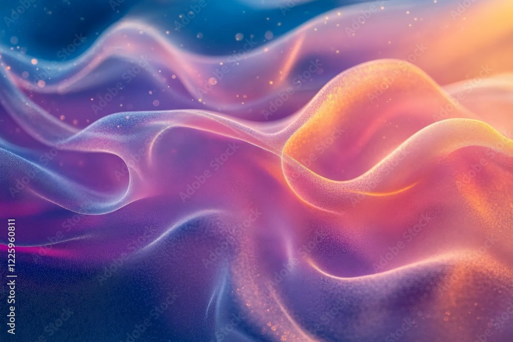 Poster colorful abstract wave patterns in soft hues flowing gracefully across a tranquil surface at dawn