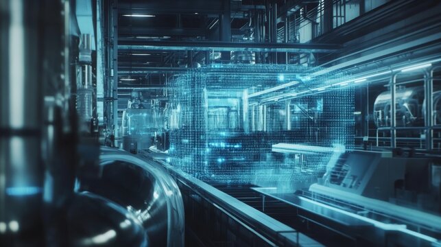 Smart Industry 4.0 icon made with binary code in hand. Factory automation. Autonomous industrial tech icons connections. Industrial revolutions steps. Binary code background with digits 1.0. Vector.