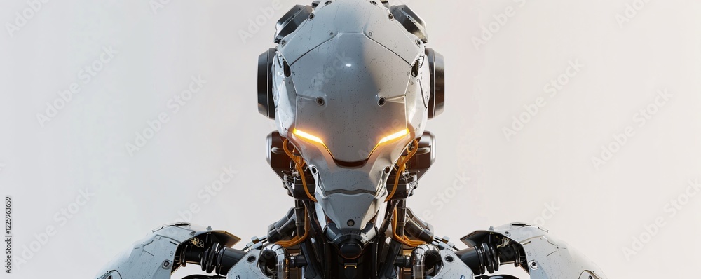 Aufkleber futuristic robot is posing with its glowing visor illuminated