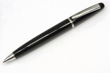 Elegant Black Ballpoint Pen on White Background Closeup