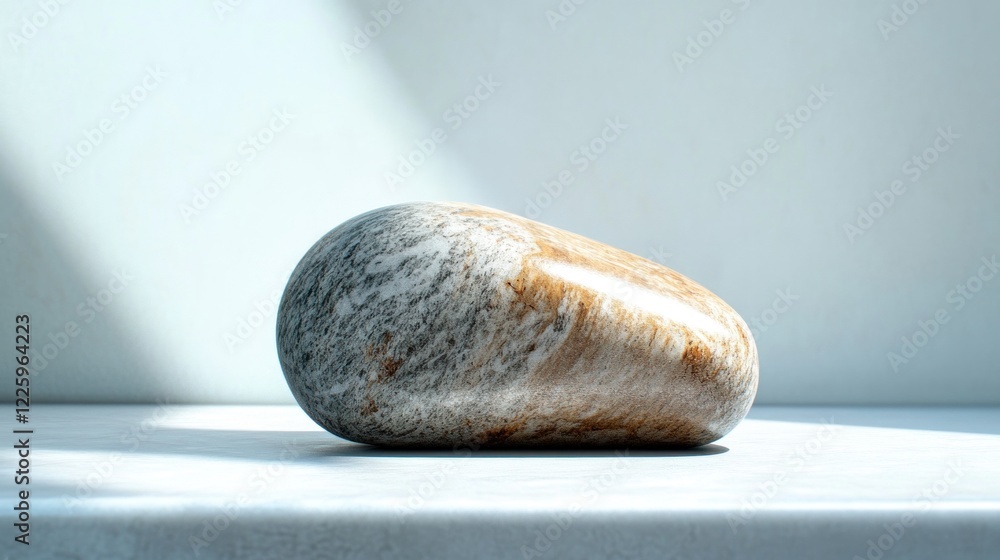Poster a smooth stone displayed on a light surface with a subtle shadow