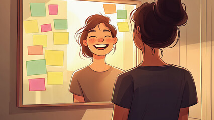 Digital art - Happy woman looking in the mirror 