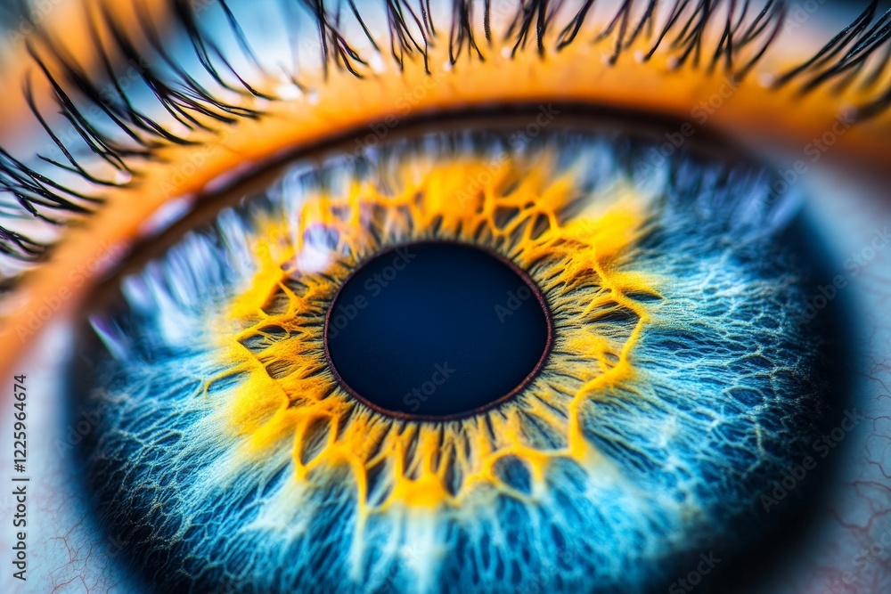 Aufkleber close-up view of a human eye showcasing vibrant colors and intricate patterns in a detailed explorat
