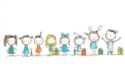 Fototapeta premium Happy Children Celebrating Together with Colorful Gifts and Joyful Expressions in a Playful Illustration