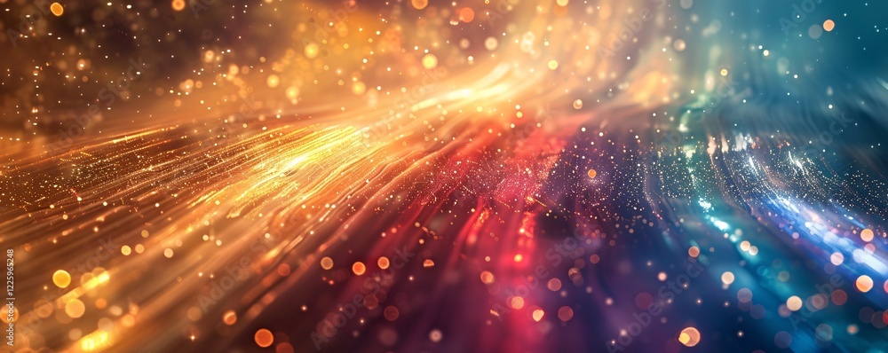 Poster Abstract background with flowing light trails and sparkling particles, creating a sense of energy and movement