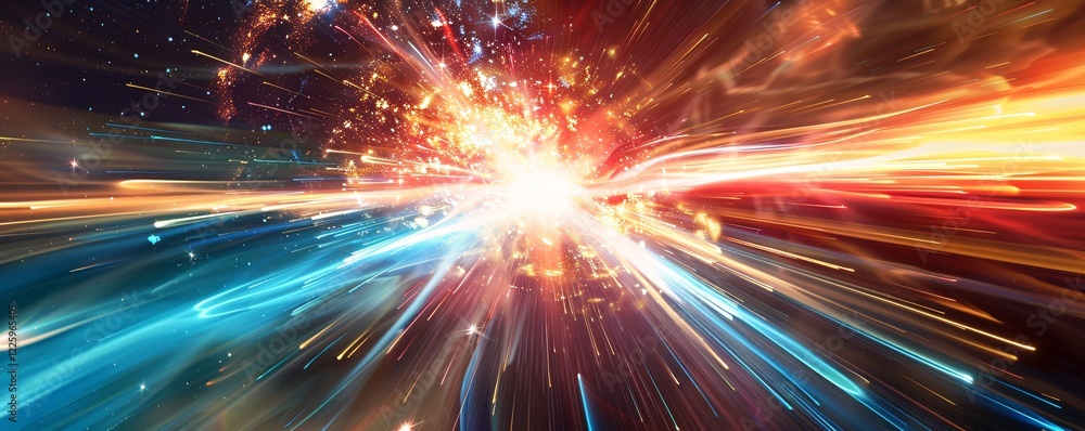 Aufkleber Light speed explosion with light trails: abstract background for technology and science concepts