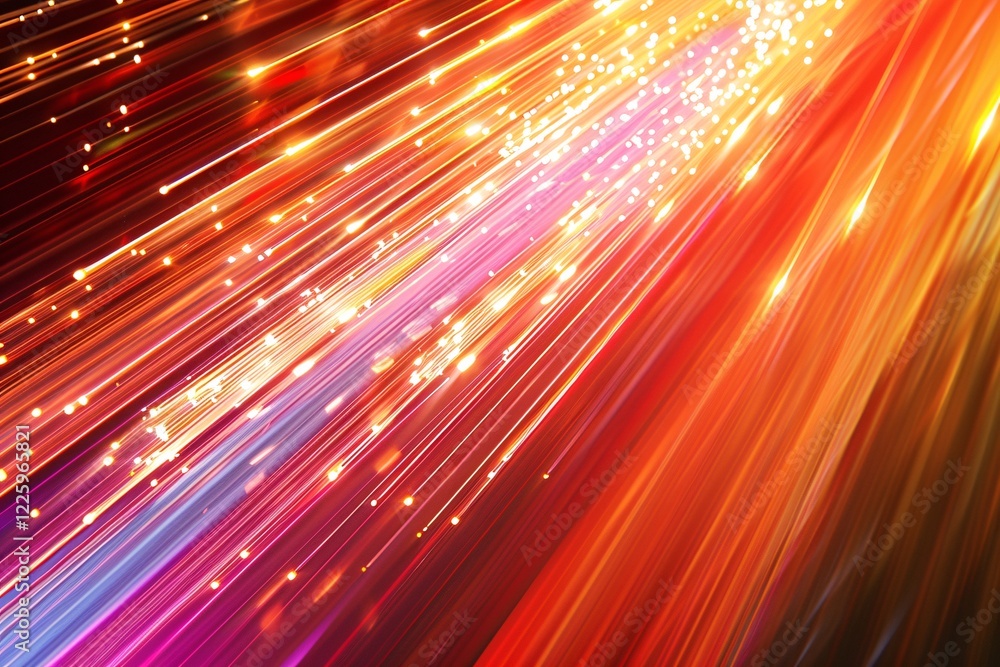 Poster vibrant diagonal light trails streaming upward against a dark backdrop