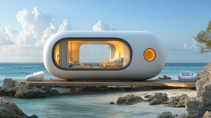Futuristic Beach Capsule Home: Modern Coastal Living