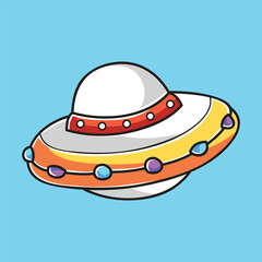 UFO Vector Cartoon Illustration. Space Icon Concept Isolated Premium Vector. Flat Cartoon Concept. Cute Doodle Cartoon Illustration Style. Suitable for Any Project
