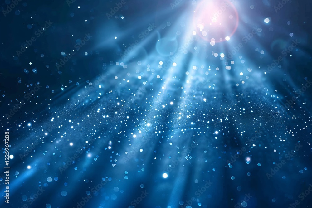 Aufkleber shiny light beams illuminating blue particles on abstract background