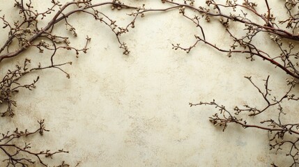 Dried Branches Frame Beige Background