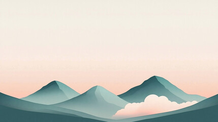 Serene landscape featuring soft pastel mountains at dawn with gentle clouds, perfect for relaxation