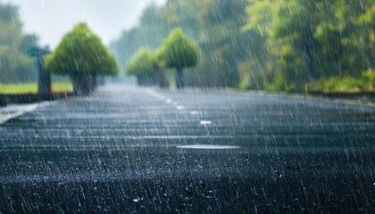 Realistic Rainfall on a Greyscale Cityscape A Dramatic Scene of Rainy Weather Overlaid on at