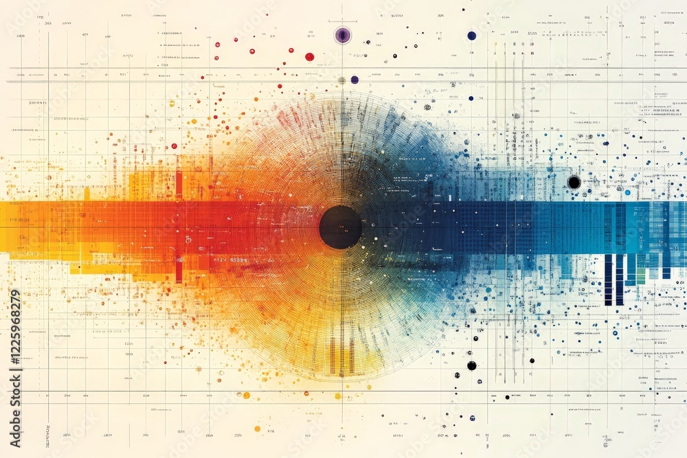 Poster Abstract visualization of sound waves with vibrant colors depicting various frequencies and amplitudes