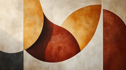 Abstract art featuring curved shapes in earth tones