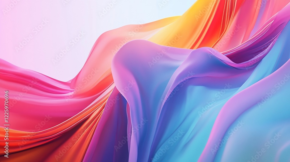 Poster abstract 3d rendering with flowing fabric like shapes, showcasing smooth gradients of color