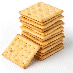 stacked pile of crispy saltine crackers isolated on transparent background