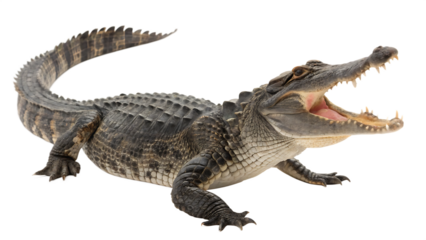 Aggressive American Alligator with Open Mouth isolated on white background as transparent. PNG.AI GENERATED
