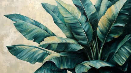 Lush Green Tropical Banana Leaves Painted Artwork