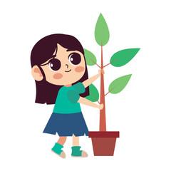 Girl planting potted plant
