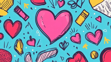 Happy Hearts Doodle Background - Playful Valentine's Day Pattern