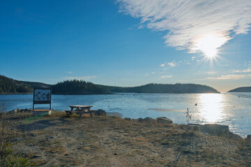picnic stop and bird observatory on the water's edge on the North Shore, Canada