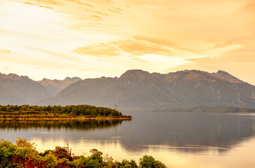 Vibrant dusk cloudscape over Lake Te Anau on the way to Milford Sound