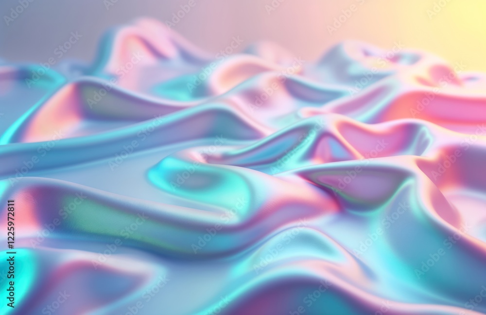 Poster abstract backdrop shows flowing pastel colors. hologram gradient neon colors create holographic effe