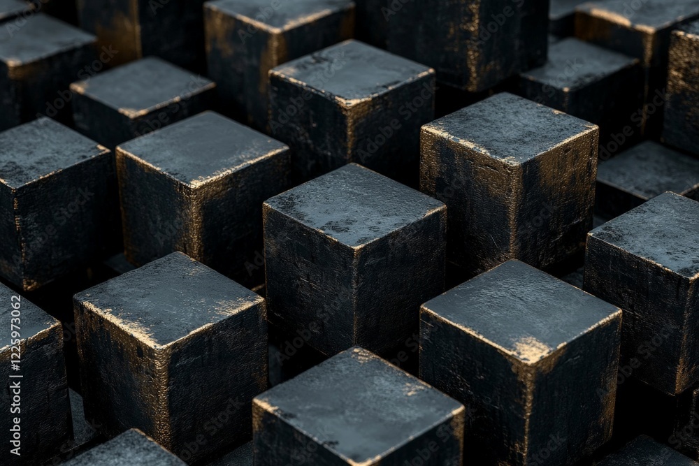 Aufkleber textured black cubes arranged in a striking pattern under soft lighting