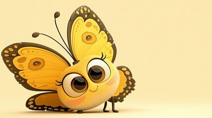 Fototapeta premium Funny yellow butterfly on light yellow background