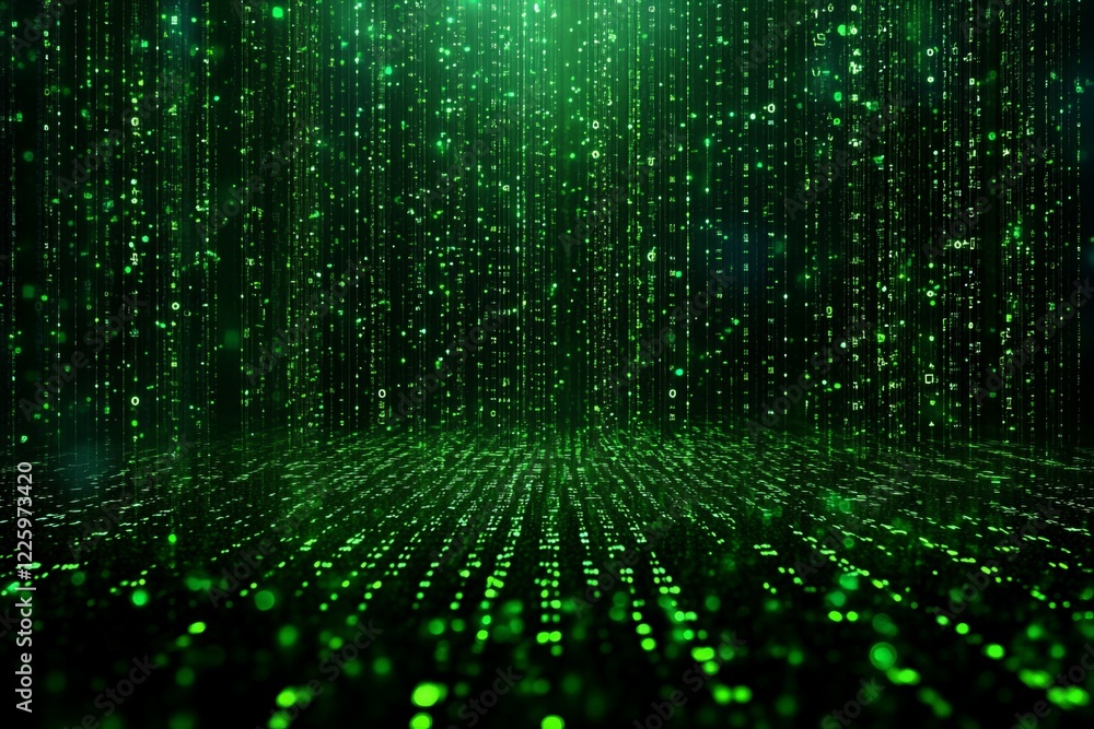 Aufkleber Digital rain of green binary code cascading down over a dark background