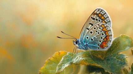Obraz premium Close-up view of a vibrant blue butterfly with intricate wing patterns on a leaf
