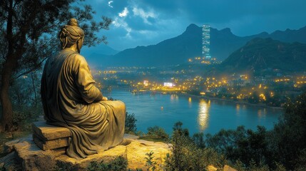 Serene Night: Contemplation Over a Cityscape