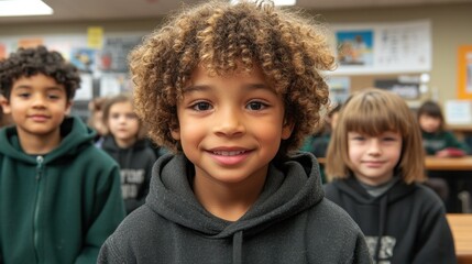 Portrait of a smiling schoolboy in a classroom