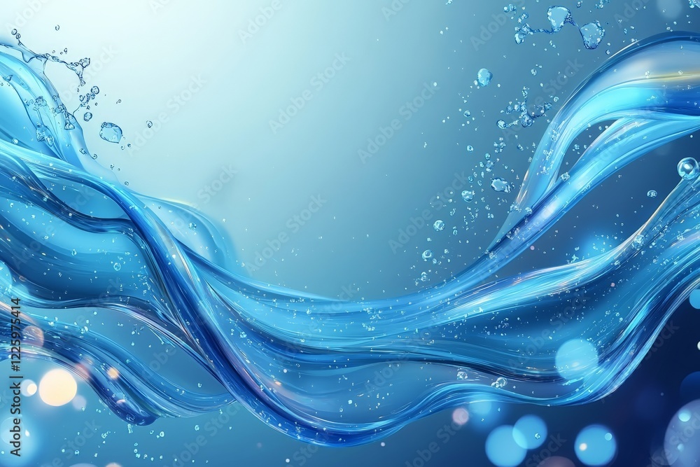 Aufkleber Fluid motion of blue water creating waves with droplets in a tranquil underwater setting