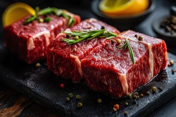 Indulge in a succulent piece of raw thick steak. 