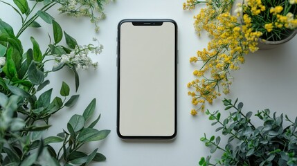 Modern Smartphone Mockup with Greenery and Flowers